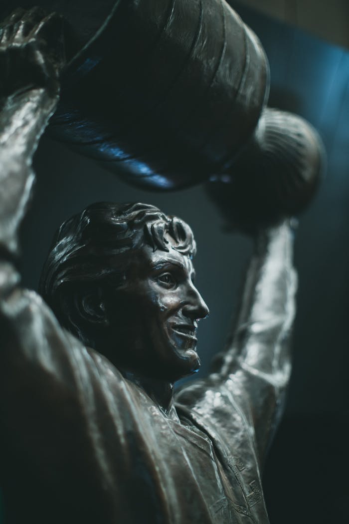 Statue of Wayne Gretzky Raising a Trophy